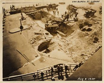 (CHICAGO--CONSTRUCTION) An album with 34 photographs of subway construction views in downtown Chicago, including 10 two-part panoramas.